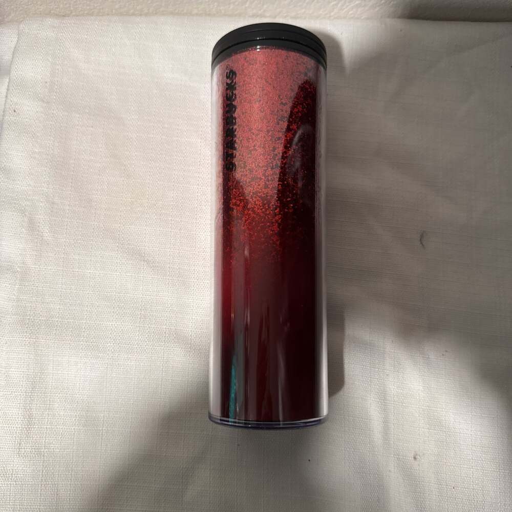 Starbucks Red Glitter Sparkle 16oz Insulated Travel Tumbler with Black Lid